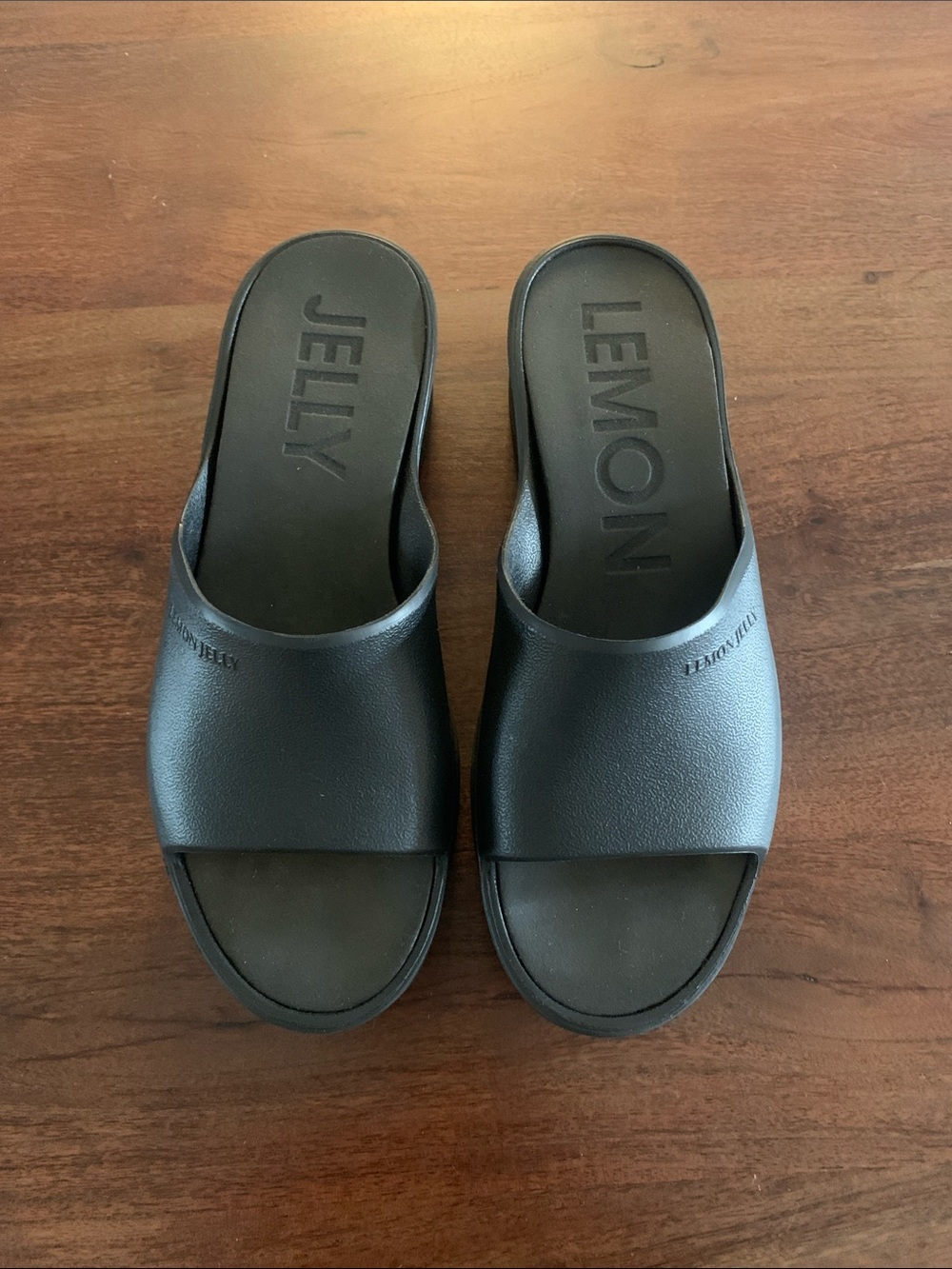 Lemon Jelly Platform Slide Sandals in Black,  Size 40